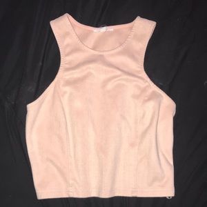 Suede baby pink halter crop top